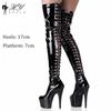 Europeos y americanos odian tiangao tacón de aguja de 17CM zapatos de actuación pole dance gogo modelo de tacón alto pasarela sexy espectáculo nocturno botas de muslo