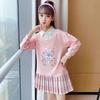 Vestido de Manga Larga para Niñas Primavera y Otoño Nuevo Vestido Suéter Vestido de Princesa para Niños Vestido de Dos Piezas Falso Estilo Universitario para Niños Grandes