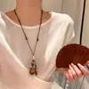 Collar Trenzado de Cuerda con Perlas de Piedra Natural para Mujer, Cadena para Clavícula de Piedra Ojo de Tigre Estilo Chino Nuevo Vintage, Accesorio Largo Colgante para el Cuello con Manchas