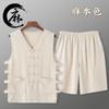 Sudadera con capucha vieja estilo chino de lino de verano Chaleco sin mangas de algodón y lino para hombre Chaleco Chaleco de cuello en V Traje Tang Traje de chaqueta de dos piezas