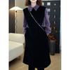 Vestido de Moda Estilo Coreano que Reduce la Edad con Panelado y Cuello Polo Otoño e Invierno Nuevo Estilo de Alta Gama Silueta Adelgazante Falda Línea A 7992
