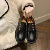 Versión de Piel de Vaca de Estilo Retro Hepburn con Suela Gruesa de Tacón Grueso Mocasines Bordados, Zapatos de Piel Genuina para Mujer de Primavera y Otoño