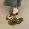Chuyuji Suela Gruesa de 3 cm Versión Coreana Ins Estilo Retro Hebilla de Gamuza Vacaciones Playa Casual Versátil Chanclas
