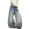 Jeans retro americanos de pierna ancha y corte curvo para mujer, delgados para primavera/otoño, nuevo diseño de alta costura, pantalones anchos sueltos y fluidos