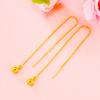 Arete de línea con borla de oro de imitación 24k para mujer, pendiente largo simple, pendiente de botón dorado con temperamento, joyería para transmisiones en vivo de celebridades de internet, venta al por mayor