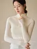 STUDIO Yangzi de Estilo Instantâneo Camiseta Básica de Lã Fina Importada Sem Costura com Gola Meia-Alta para Mulheres