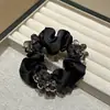 Faixa de Cabelo Preta de Cristal Estilo Coreano para Mulheres com Elástico Alto Corda de Rabo de Cavalo Alta Elasticidade Corda de Cabelo de Cetim com Strass