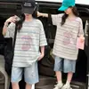 Camiseta Básica de Manga Corta a Rayas para Niñas Verano 2026 Nuevo Estilo Coreano Top Holgado para Niños Mayores Camiseta de Verano