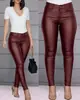 Otoño e invierno 2024 nuevo transfronterizo Amazon wish pantalones de cuero PU de color sólido casual sexy leggings pantalones de mujer comercio exterior
