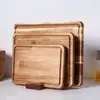 Conjunto de Três Peças de Tábuas de Corte de Madeira Maciça, Tábua de Corte de Madeira de Acácia, Tábua de Corte de Madeira Maciça para Cozinha com Pia, Tábua de Queijo, Tábua de Bife