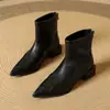 Botines retro de punta fina estilo francés para mujer, colección otoño/invierno 2026, con forro de felpa, cremallera trasera, diseño ajustado, botines tipo calcetín elásticos y botas de color nude