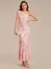 Ropa Femenina Transfronteriza Europea y Americana 2026 Elegante Temperamento Un Hombro Jacquard Vestido Largo Ajustado Bodycon Vestido de Gala para Banquete