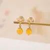 Pendientes de Clip para Oreja sin Perforar Yiluyin Plata de Ley S925 Chapados en Oro Jade Hetian Jade de Agua Clara Cera de Abeja Material de Sichuan Rojo del Sur Cuentas Redondas