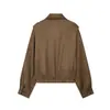 Fabricante de ropa para mujer transfronterizo al por mayor 2026 chaqueta corta casual de gamuza con solapa, bolsillo y cremallera, manga larga, color sólido, prenda de abrigo