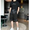 Traje de pantalones cortos de manga corta para hombre, camiseta de verano, marca de moda fina, conjunto deportivo de seda de hielo de ocio con un atractivo