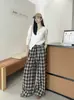 Nuevos pantalones de lana a cuadros estilo coreano para otoño e invierno, con cintura elástica, pierna recta, diseño elegante, holgado y versátil que crea un efecto adelgazante y ensancha las piernas.
