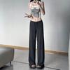 Calça Reta Cinza de Modal para Mulheres, Nova Versão Estreita Outono e Inverno, Estilo Preguiçoso, Comprimento Total, Cintura Alta, Calça Casual de Perna Larga