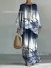 Conjunto de Dos Piezas para Mujer con Estampado de Nueva Tendencia Elegante para el Trabajo Moda Casual Camiseta de Manga Larga con Cuello Redondo + Pantalones Acampanados