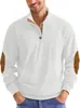 Tricô de gola alta outono e inverno transfronteiriço, veludo cotelê com detalhes em couro, moletom liso, top casual listrado masculino estilo europeu e americano