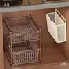 Estante de Almacenamiento para Fregadero de Cocina Cajón Extraíble para Especias Plato Cesta Deslizante Estante de Almacenamiento Multifuncional Capas Generales del Gabinete