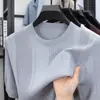 Moda Masculina Nova de Verão Cor Sólida Casual de Negócios Tendência Gola Redonda Top Tencel Linho Estilo Old Money Manga Curta Camiseta