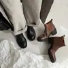 Botines Chelsea de piel genuina con punta cuadrada y suela gruesa para mujer, nueva colección de invierno 2026, con tacón grueso, estilo británico y un diseño retro a la altura del tobillo