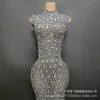 Saia Longa Sexy Transparente com Strass Quente de Renda para Vestido de Noite ou Fantasia de Performance de Palco
