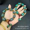 Pulseira de Contas Dzi do Xizang para Homens e Mulheres, Pulseira Vintage de Estilo Étnico com Padrão de Dragão Vermelho e Amarelo, Contas Cilíndricas de Ágata Flor de Gelo de Três Vias com Padrão de Dragão