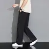 Pantalones casuales para hombre para verano, cordón, corte holgado, talla grande, elásticos, secado rápido, transpirables, con caída, pierna ancha, deportivos largos