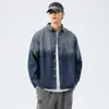 Camisa de mezclilla lavada con degradado para hombre, top suelto de bolsillo estilo americano para otoño, chaqueta de camisa de manga larga vintage para hombre, a la moda