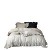 Conjunto de quatro peças de fio de algodão tingido de alta qualidade francês, camada dupla, algodão puro, preto, capa de edredom de renda, estilo princesa, lençol de dormir nu