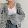Suéter de Explosiones Transfronterizas para Mujer Otoño e Invierno Nuevo Color Sólido Estilo Perezoso Holgado Manga de Linterna Cardigan de Punto para Mujer
