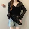Diseño Estilo Perezoso con un Ambiente Casual, Dulce y Suave, Top de Moda con Mangas Largas Huecas para Mujer, Corte Holgado Adelgazante