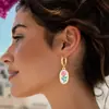 Pendientes de aro con colgante de flor de rosa vintage de goteo de aceite transfronterizos de moda, pendientes colgantes de flor ovalada de acero inoxidable chapado en oro