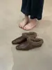 Sapatos Femininos Meia Pantufa de Lã de Cordeiro Francesa com Elevação Interna 2025 Novo Outono e Inverno Sapatos de Algodão com Forro de Lã