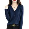 Cardigan Suéter Gola V Feminino 2026 Outono Inverno Novo Solto Emagrecedor Versátil Manga Longa Cor Sólida Malha Outerwear Top