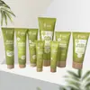 Tubo Flexível Verde com Tampa de Bambu Conjunto Cosméticos Limpador Facial Tampa de Rosca Plástico Atacado Cuidados com a Pele