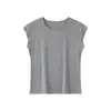 Camiseta de Verão Tencel Lyocell com Gola Redonda para Mulheres, Casual e Elegante, com Mangas Leves e Curtas, Lã, Top Liso Simples