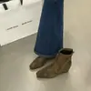 Botines de tobillo estilo francés de punta cuadrada, colección otoño/invierno, tacón bajo, ajuste ceñido, color marrón claro, tacón grueso, botines versátiles