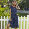 Amazon Transfronterizo 2026 Falda Europea y Americana de Longitud Media Casual Lunares Plisada Corbata Vestido de Manga Corta Skims