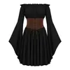 Vestido Medieval Renacentista con Mangas de Campana Descubiertas y Falda Ajustada a la Cintura, Disfraz de Escenario para Cosplay de Halloween