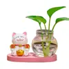 Lindo Gato de la Suerte Jarrón Hidropónico para Entrada, Aparador de Vino, Mueble de TV, Arreglo de Plantas de Escritorio de Oficina, Decoración del Hogar