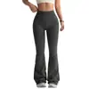 Calça Flare de Yoga Transfronteiriça para Mulheres, Cintura Alta, Levanta Bumbum, Calça Fitness Flare Canelada, Calça Esportiva Longa Bumbum de Pêssego, Calça Wide Leg