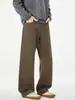 Calça Jeans Masculina Muqiu 2026 Outono Algodão Puro Vintage Lavado Marrom Masculina Solta Reta de Perna Larga Longa