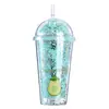 Taza de Plástico de Doble Capa para Popote al por Mayor 16oz Tarjeta Creativa Taza de Agua Tapa Redonda Brillo Polvo Suelto Regalo Taza para Hielo con Luz
