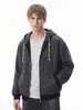 Sudadera con Capucha Cardigan Estilo Americano Moderno Han Lu para Hombre, Estilo Otoño, Textura de Suéter Sintético, Chaqueta con Capucha de Estilo Retro.