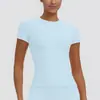 Nueva camiseta de color liso, ropa de yoga de secado rápido, top versátil de manga corta para fitness, cubierta para correr al aire libre y deportes, de manga corta para mujer