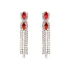 Pendientes de Moda Tendencia con Pedrería Roja, Nuevo Llegada Pendientes Largos de Borla Nupcial E060