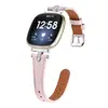Correa de Cuero en Forma de T con Incrustaciones de Diamante para Fitbit Versa 4 versa3 Correa de Cuero Delgada para Cintura Pequeña Reloj Inteligente