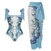 Traje de Banho Peça Única Estilo Novo Europeu e Americano 2024 com Cadarço Pequeno Fresco Floral Peça Única de Banho e Conjunto de Saia Guarda-chuva 2389